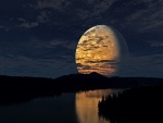La gran luna reflejada en el río