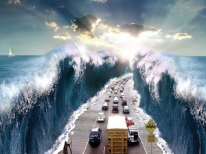 Postal: Carretera entre las aguas abiertas por Moisés