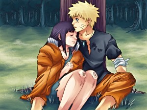 Naruto y Hinata junto a un árbol