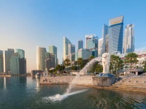 Postal: Fuente en el paseo marítimo de Singapur