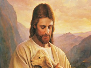 Jesús sosteniendo un cordero