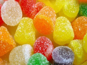 Golosinas de frutas y azúcar