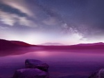 Cielo estrellado sobre un lago púrpura