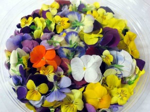 Cuenco con flores de colores comestibles