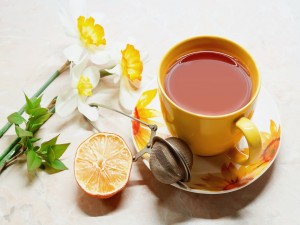 Taza de té y flores