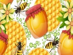 Dibujo con miel, abejas y panales