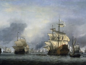 Postal: Willem van de Velde el Joven "Navíos tomados durante la batalla de los cuatro días"