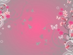 Flores y mariposas en un fondo rosa