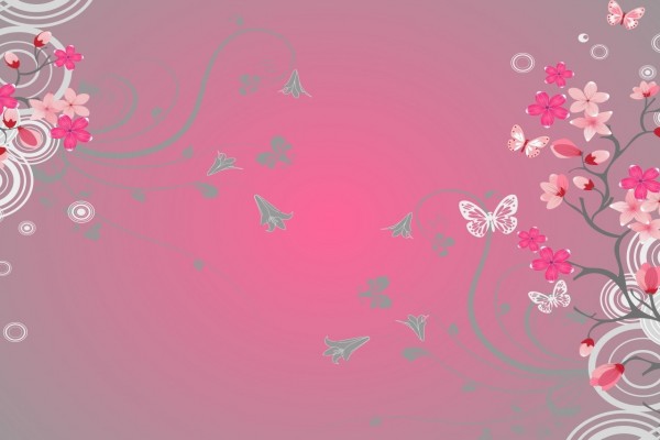 Flores y mariposas en un fondo rosa