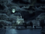 La luna llena sobre la Catedral de Notre Dame (Paris, Francia)
