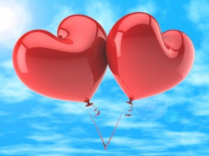Postal: Dos globos con forma de corazón