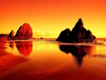 Paisaje de una playa en tonos anaranjados
