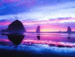 Los colores del amanecer reflejados en la playa