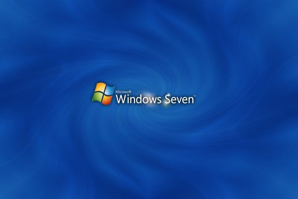 Microsoft Windows Seven, en un fondo azul
