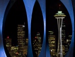 Vista nocturna de algunos edificios de Seattle
