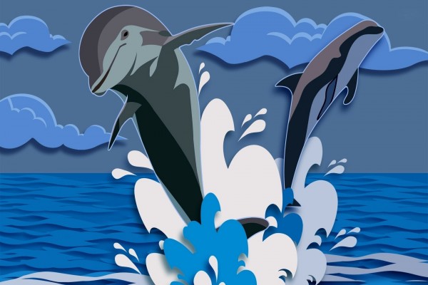 Dibujo de delfines saltando en el mar