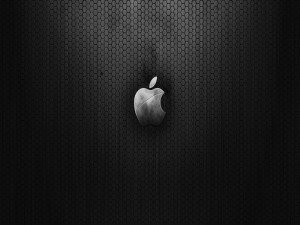 Postal: Logo de Apple en un fondo de hexágonos