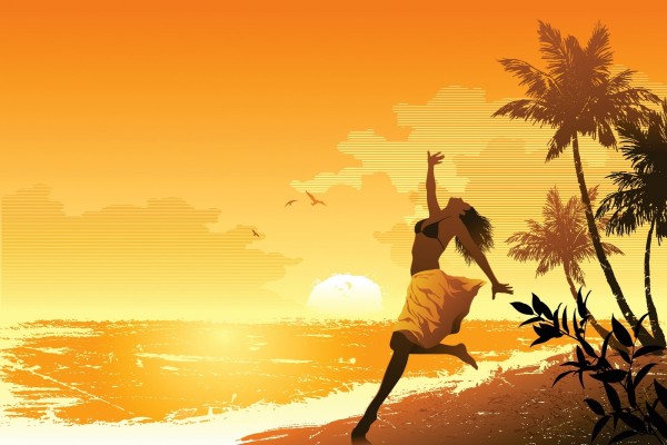 Una mujer corriendo por la playa al atardecer
