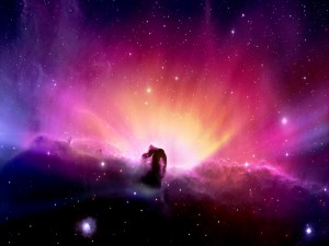 Postal: Estrellas, nebulosas y luces de colores en el espacio