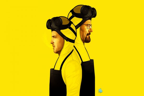 Walter y Jesse en un fondo amarillo (Breaking Bad)