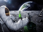 En la Luna contemplando la Tierra y tomando una cerveza