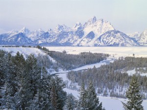 Postal: Vista de un paisaje cubierto de nieve