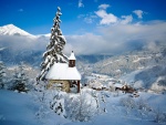 Vistas de un pueblo cubierto de nieve