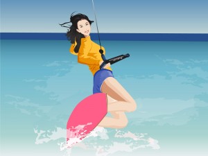 Mujer practicando kitesurf