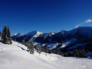 Paisaje montañoso cubierto de nieve