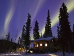 Aurora boreal sobre la cabaña