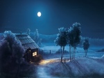 Noche azul con una impactante luna llena