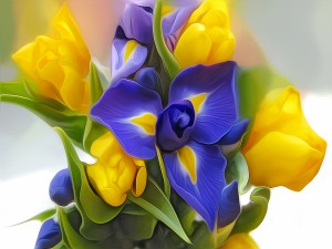 Ramo digital con flores amarillas y azules