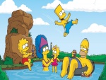 La familia Simpsons jugando en la piscina