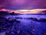 Un lago y cielo de color púrpura