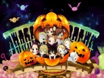 Niños anime dentro de una calabaza de Halloween