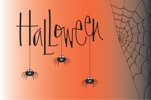 Arañas colgando de las letras de "Halloween"