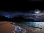 Admirando la luna desde una playa