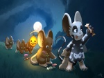 Animales del bosque recogiendo caramelos en la noche de Halloween
