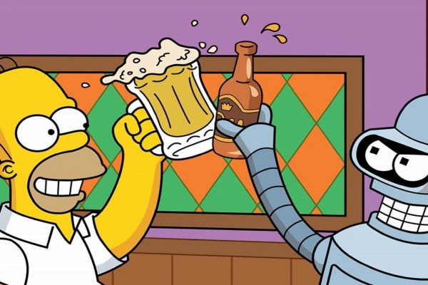 ¡Salud! Homer (Los Simpsons) y Bender (Futurama)