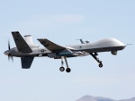 Un MQ-9 Reaper aterrizando en la Base Aérea de Creech, Nevada