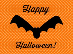 Cartel con ¡Feliz Halloween! y un murciélago