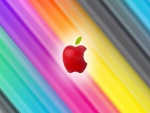 Logo de Apple de color rojo en un fondo de colores