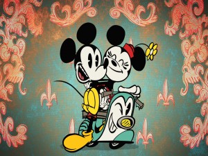 Mickey y Minnie en una moto