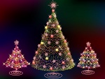 Tres brillantes árboles de Navidad