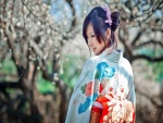 Bella mujer japonesa con un bonito kimono
