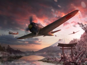 Aviones de combate japoneses cerca del monte Fuji