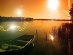 Luces, líneas y flechas en un lago