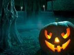Calabaza gigante en la noche de Halloween