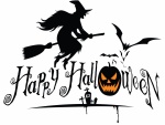 Bruja, calabaza, murciélagos y "Feliz Halloween"