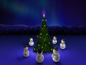 Muñecos de nieve esperando la Navidad